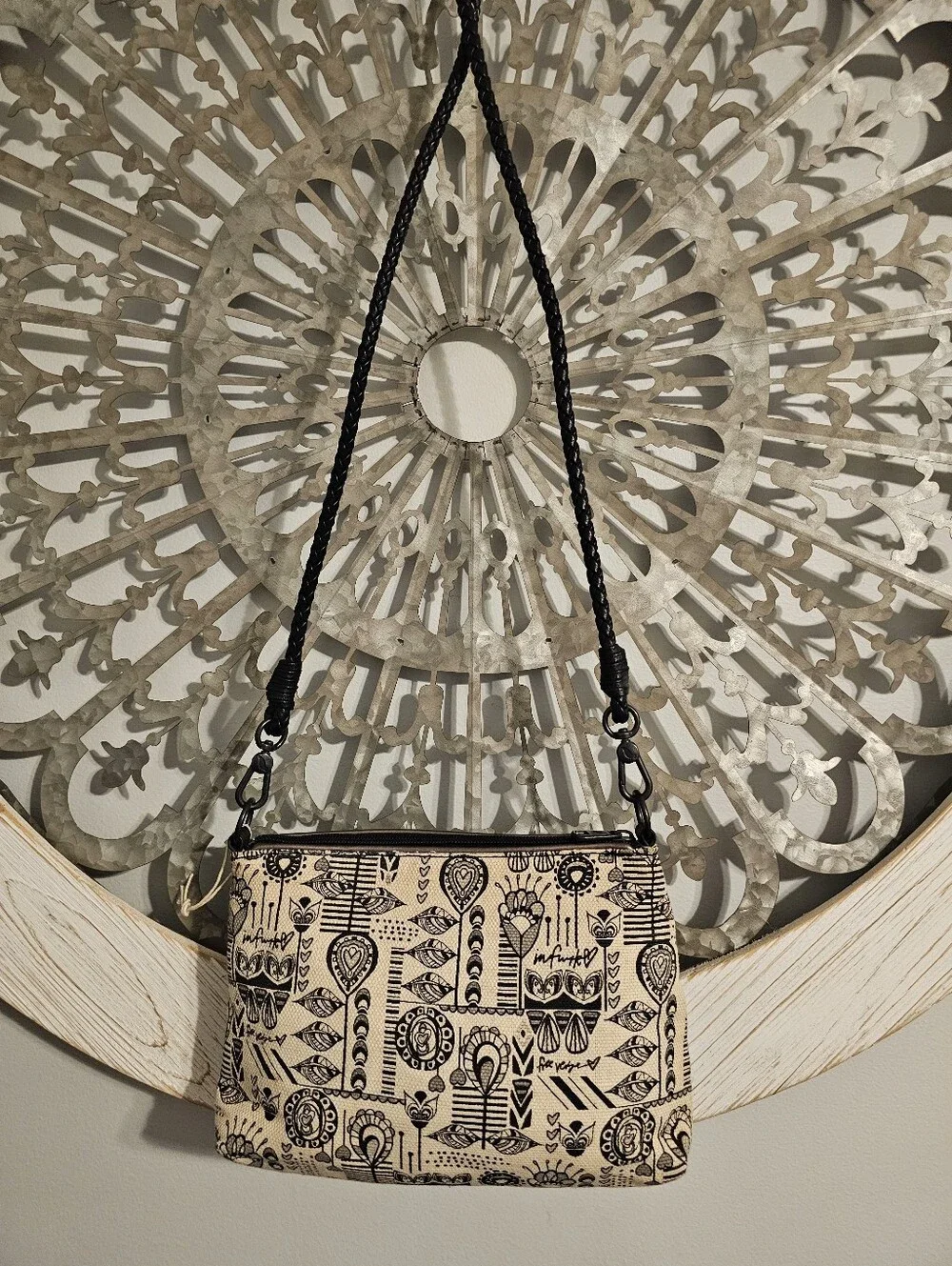 Sak Roots Canvas Crossbody Bag in Black and Cream